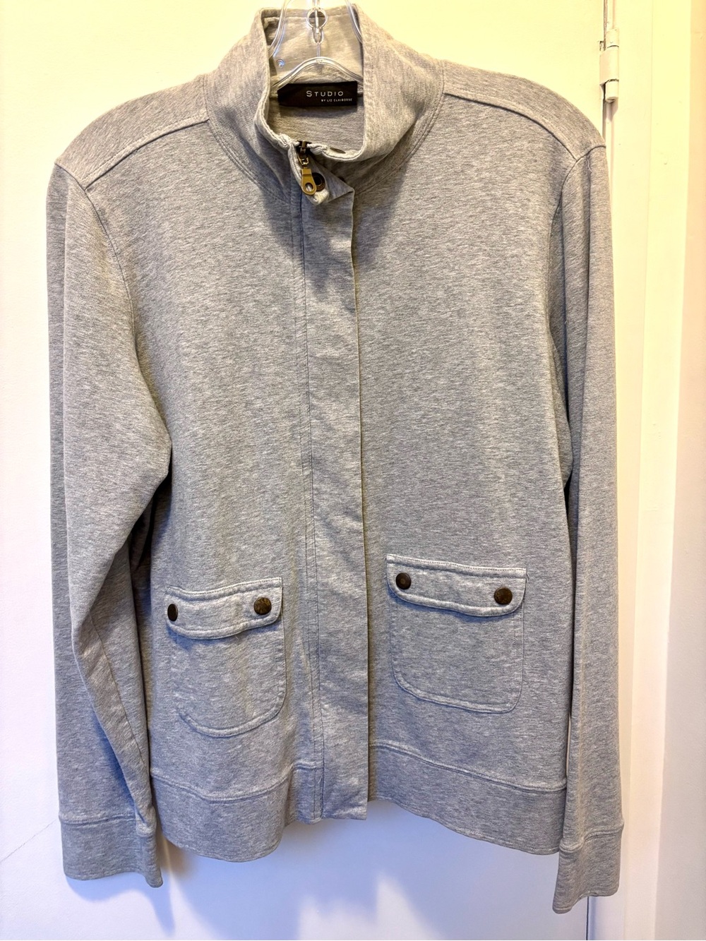 Liz Claiborne Light Gray Stand-Collar Zip Jacket